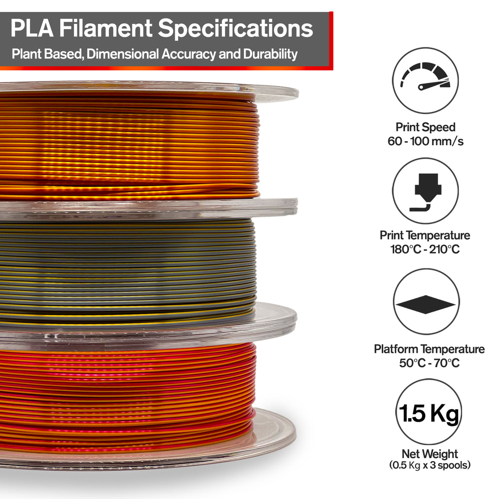 SILK PLA DUAL COLOR COEXTRUSION GOLD SILVER / GOLD COPPER / RED GOLD MAGIC FILAMENT - 1.75MM, 3 PACK (1.5KG)