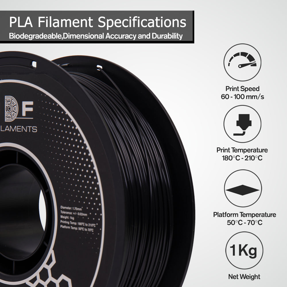 PLA BLACK 3D FILAMENT - 1.75MM, 1KG SPOOL